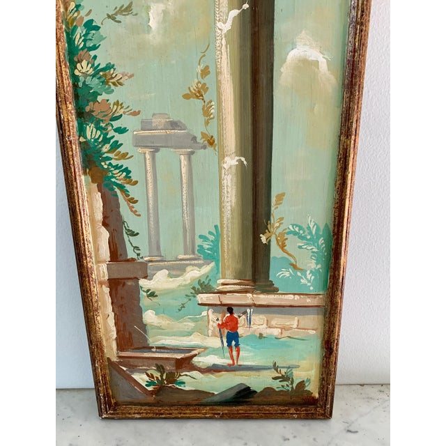Gold Antique Grand Tour Italian Capriccio Framed Oil on Board Paintings of a Landscape With Ruins, Pair For Sale - Image 8 of 13