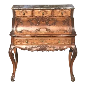 19th Century French Leairs Louis XV Cylinder Roll Marble Top Desk