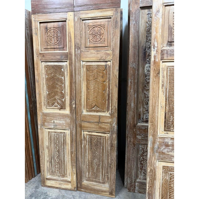 1920s Hand Carved Wood Double Doors – Vintage Pantry & Closet Door 80x34 For Sale - Image 5 of 9