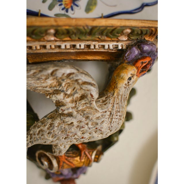 Rococo 19th-Century Italian Louis XV Hand-Carved Polychrome Dove Wall Bracket For Sale - Image 3 of 6