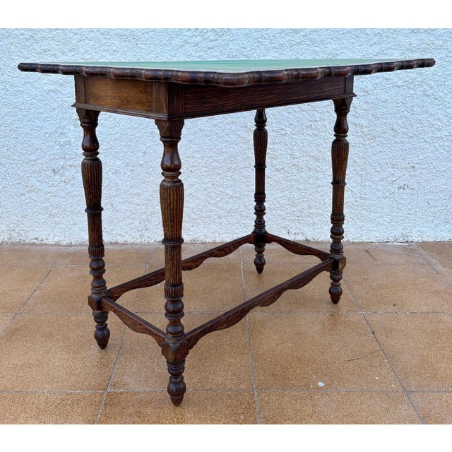 Wood Spanish Carved Oak Games Table with Original Green Felt, 1920s For Sale - Image 7 of 13