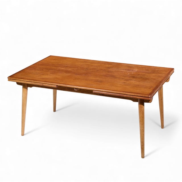 Hans J. Wegner for Andreas Tuck at-312 Mid Century Danish Teak Hidden Leaf Dining Table For Sale - Image 9 of 11