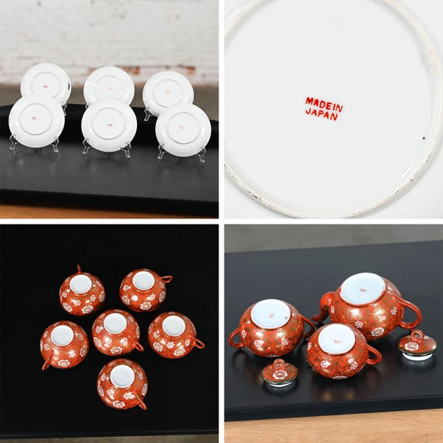 Mid-20th Century Oriental Chinese Red & Gold Hand Painted Porcelain Tea Set Made in Japan For Sale - Image 11 of 12