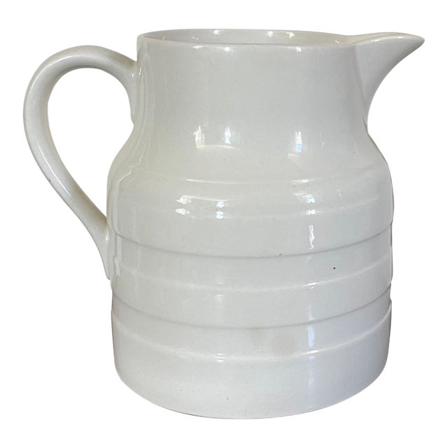Mid-Century English Creamware 5 Pint Banded Pitcher Jug Dated 1953 For Sale