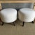 Mid-Century Modern Pair of Textured Off-White Ottomans Made From Vintage Turkish Rugs With Wood Legs For Sale - Image 3 of 7
