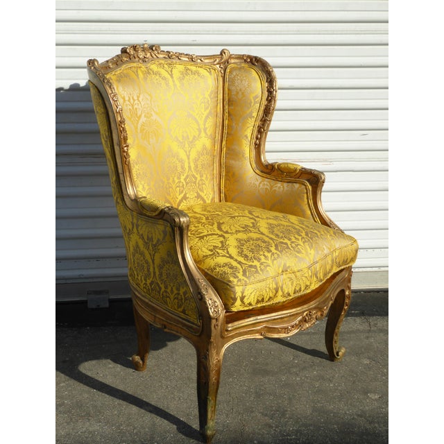 French Rococo Louis XVI Wingback Gold Floral Accent Chair ...
