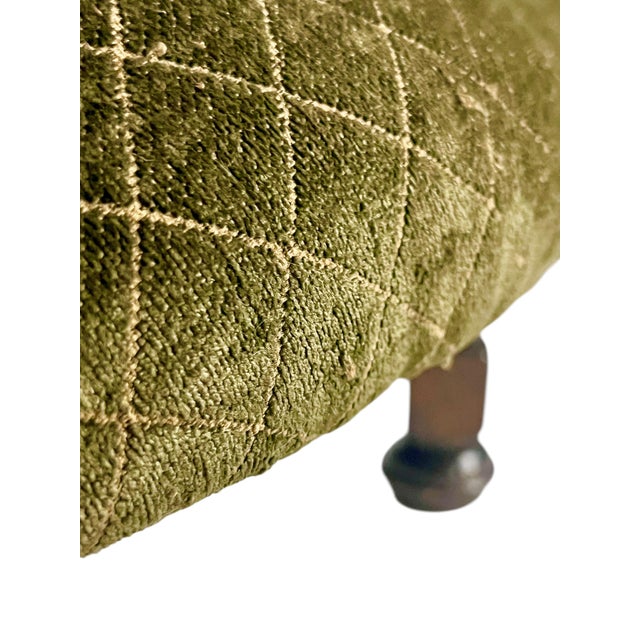 Mid 20th Century Vintage Moss Green Upholstered Footstool With Turned Legs For Sale - Image 5 of 15