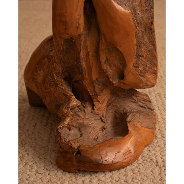 Wood Vintage Brutalist Brown Stool, 1950s For Sale - Image 7 of 8