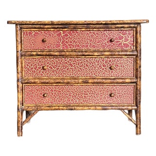 Vintage British Colonial Chest in Tortoise Shell Faux Bamboo and Crackle Finish For Sale