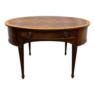 Vintage Hepplewhite Style Flame Mahogany Oval Writing Desk For Sale