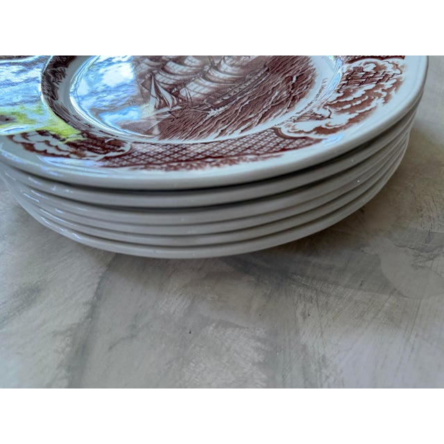 Vintage English Brown Transferware Plates by Alfred Meakin in Fairwinds Pattern - Set of 6 For Sale - Image 9 of 10