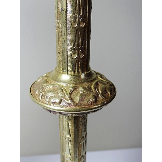 Large Antique Gothic Gilt Bronze Candlesticks, 19th Century, Set of 2 For Sale - Image 10 of 13
