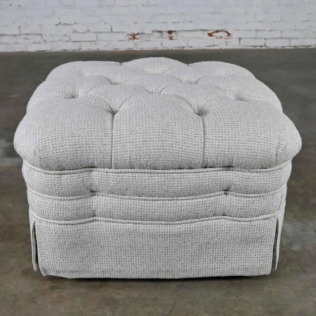 Vintage Brunschwig & Fils St. Andrews Tufted Ottoman in Robert Allen Avanzata Glacier Fabric For Sale - Image 13 of 13