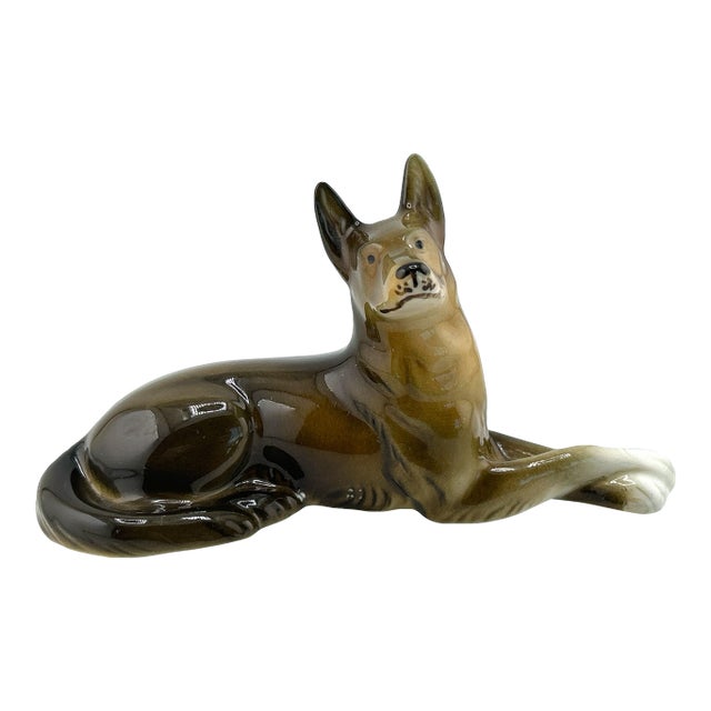 1960’s Royal Dux Porcelain German Shepherd Statue Czechoslovakia For Sale