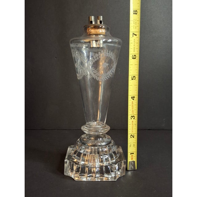Rare Antique 1840 Eapg Flint Glass Whale Oil Lamp | Wheel-Etched Font & Starburst Base For Sale - Image 13 of 13
