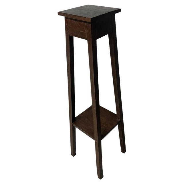 Antique pedestal originally used to hold flowers or plants. Full dimensions ; top shelf 8" x 8" x bottom shelf 10” x 10" x...