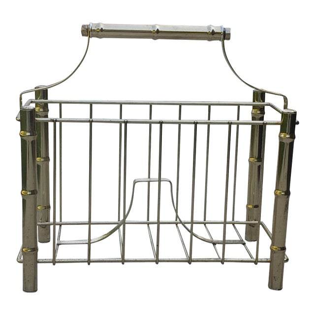 Brass Magazine Rack Vintage Mid 20th Century MCM For Sale