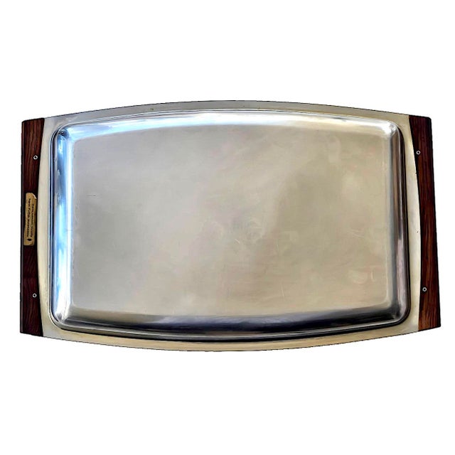 1960s Stelton Denmark Stainless Steel Tray With Rosewood Handles Designed by Arne Jacobsen For Sale - Image 10 of 12
