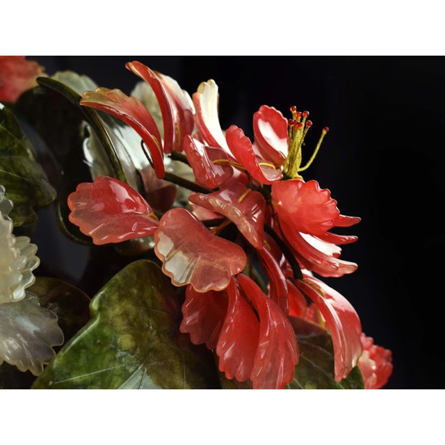 Vintage Handmade Rare Monumental Jade Gemstone Carved Botanical Bonsai Tree in Stone Planter For Sale - Image 10 of 18