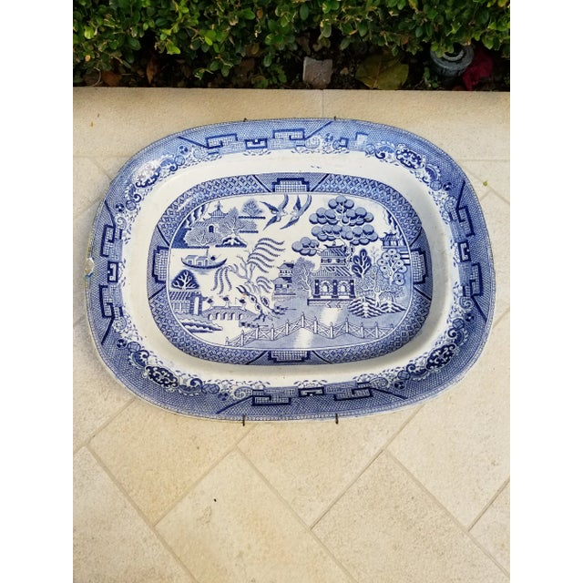 Mid 19th Century Antique Blue and White Platter For Sale - Image 5 of 5