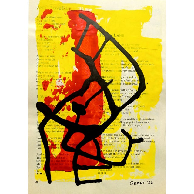 High-End Framed Abstract Black, Yellow & Red Original Drawings on 'The Beatles' Music and Lyrics Score Sheets by Diane Grant For Sale - Image 11 of 12