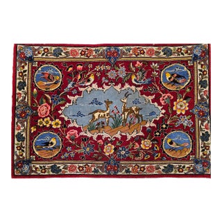 Vintage Persian Tabriz Pictorial Area Rug, Hand-Knotted With Silk For Sale