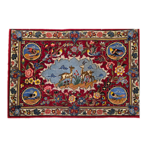 Vintage Persian Tabriz Pictorial Area Rug, Hand-Knotted With Silk