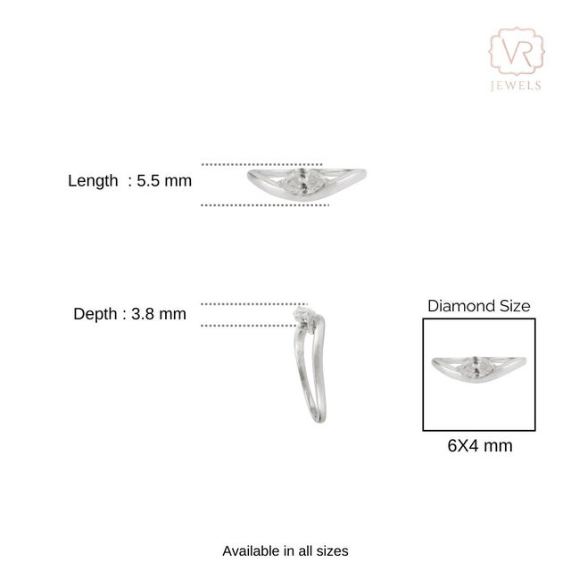 Marquise Cut Diamond Contemporary Soliatire Ring Wave Band Size 6 in 14k White Gold For Sale - Image 9 of 14