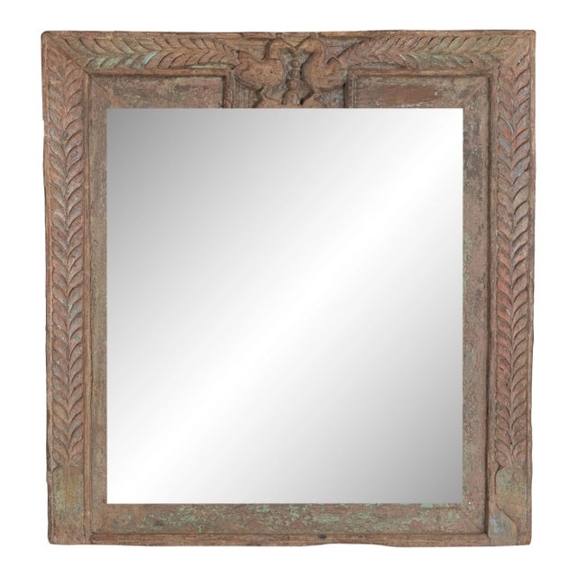 Antique Indian Carved Teak Mirror Frame For Sale