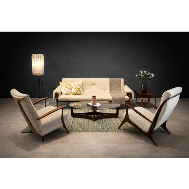 Produced in Brazil during the mid-20th century, this armchair reflects the expressive yet disciplined language that...