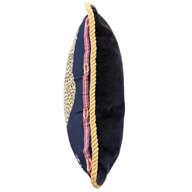 Late 20th Century Vintage Salvatore Ferragamo Silk Leopard & Egyptian Motif Pillow For Sale - Image 5 of 8