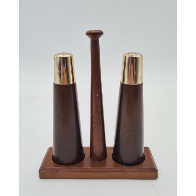 Vintage Teak Salt and Pepper Set with a Stand, Netherlands, 1960s, Set of 3 For Sale - Image 6 of 9