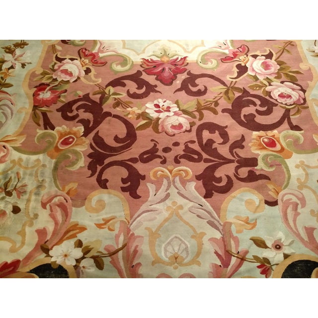 Antique French Aubusson Rug, Handwoven Wool, Floral Design, Powdered-Blue & Rose, 9' X 14' For Sale - Image 11 of 13