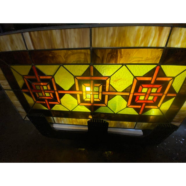 Frank Lloyd Wright Frank Loyd Wright Inspired Stained Glass Window Original 1900-1930’s Bungalow Prairie Style Bungalow Transoms Architectural Salvage For Sale - Image 4 of 4