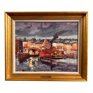 Late 20th Century Newburgh-Beacon Ferry - John Gould Print, Framed