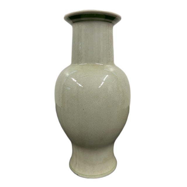 Vintage Chinoiserie Monochrome Celadon Ceramic Baluster Vases - Pair For Sale - Image 4 of 7