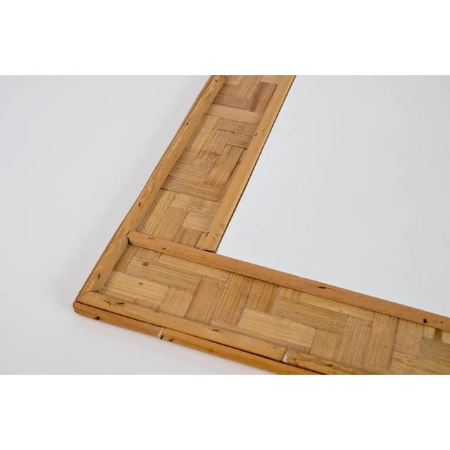 1960s Mid-Century Italian Rectangular Framed Mirror in Bamboo and Woven Rattan Frame, 1960s For Sale - Image 5 of 13