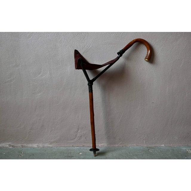 1960s 20th Century English Hunting Walking Stick with Seat in Bamboo, Leather and Metal, 1960s For Sale - Image 5 of 13