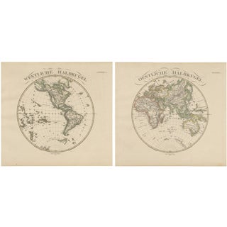 Western & Eastern Hemisphere Maps with World Double Hemisphere Engravings, 1857, Set of 2 For Sale