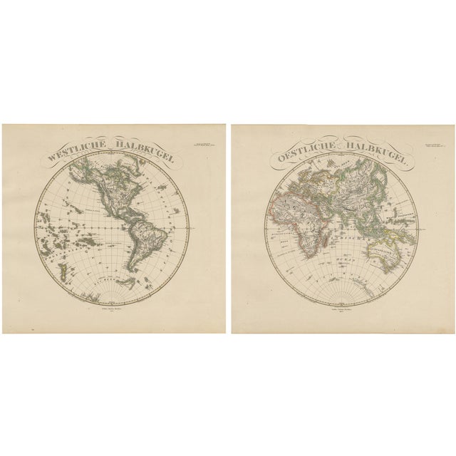 Western & Eastern Hemisphere Maps with World Double Hemisphere Engravings, 1857, Set of 2 For Sale