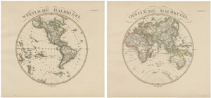 Western & Eastern Hemisphere Maps with World Double Hemisphere Engravings, 1857, Set of 2