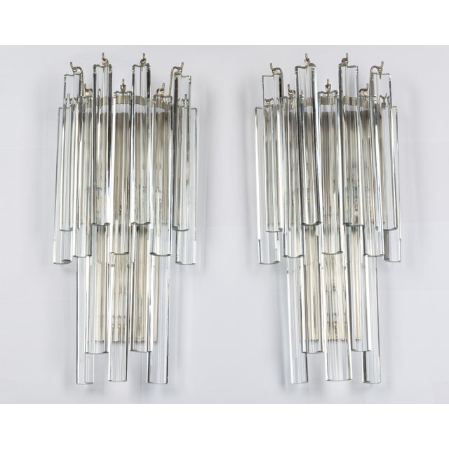 Mid-Century Modern 1970s Glass and Silver Venini Sconces - a Pair For Sale - Image 3 of 12