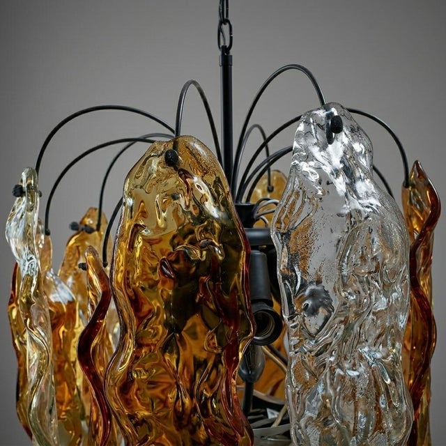 1960s 1960s Pair of Amber Murano Glass Leaf Chandeliers in the Style of Mazzega For Sale - Image 5 of 6