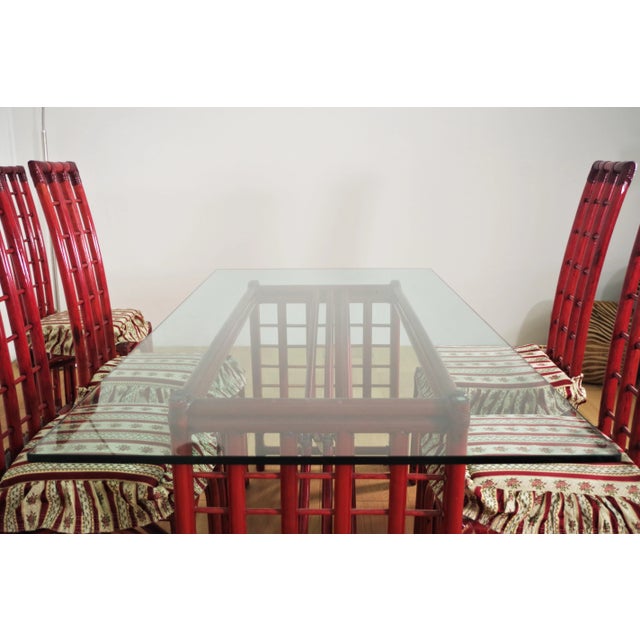 Red Bamboo Table & Chairs by Arturo Pozzoli, 1980s, Set of 7 For Sale - Image 15 of 18