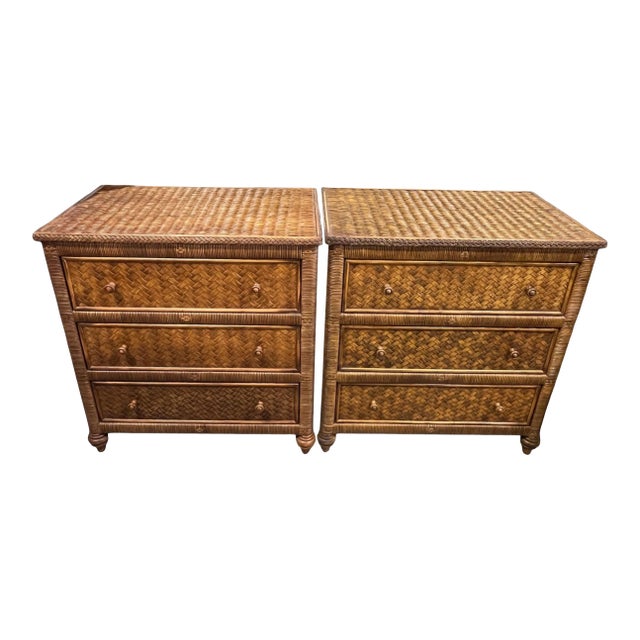 Late 20th Century Pair Lexington Wicker Bachelor Chests. Island Style. For Sale