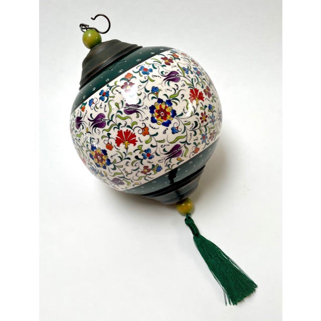 Folk Art Ceramic Globe With Tulips For Sale - Image 4 of 4