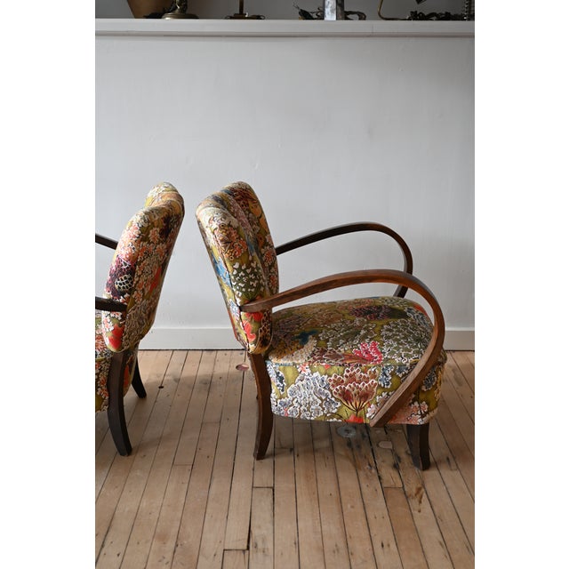 Petite Jindrich Halabala Armchairs in Pierre Frey Le Soleil Pour Temoin For Sale - Image 9 of 16