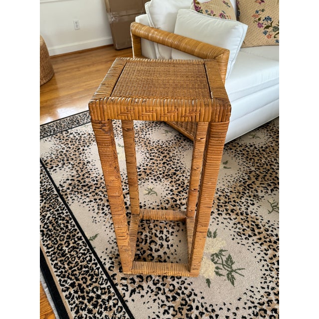 Wood Vintage Rattan Plant Stand or Drinks Table For Sale - Image 7 of 9