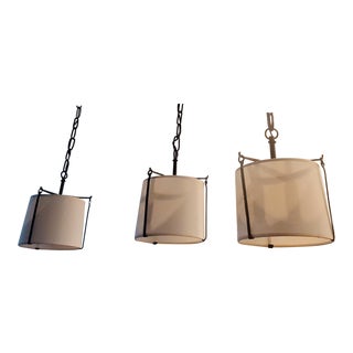 Aspen White Linen Pendant Lights - Set of 3 For Sale