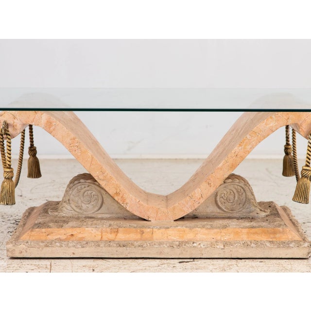 Neoclassical Tessellated Travertine Cocktail Table, France 1970s For Sale - Image 3 of 10